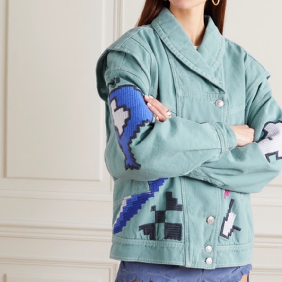 Isabel Marant Erial Oversized Convertible Embroidered Denim Jacket - 38 - Picture 3 of 13